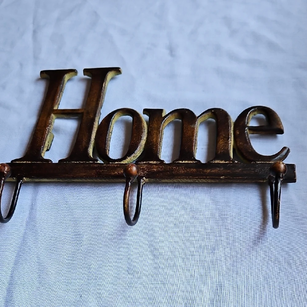 Vintage Cast Iron Metal Bronze Look 'Home'Wall Hook 12 X 7